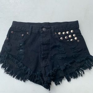 Black denim cutoff shorts
